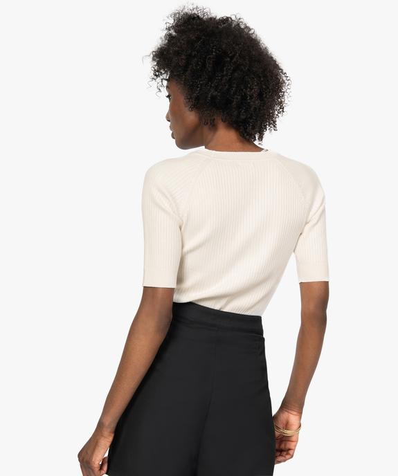 Pull femme à manches courtes en maille côtelée vue3 - GEMO(FEMME PAP) - GEMO