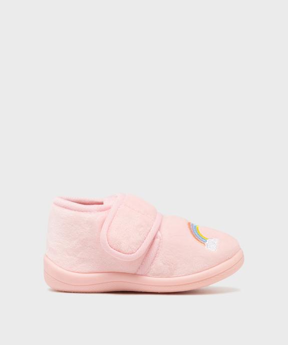 Chaussons en velours à scratch moelleux imprimé arc-en-ciel fille vue1 - GEMO (ENFANT) - GEMO