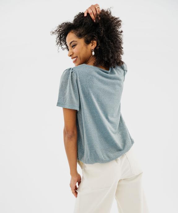 Tee-shirt manches courtes blousant en maille fluide pailletée femme vue3 - GEMO(FEMME PAP) - GEMO