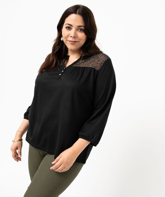Tee-shirt droit manches 3/4 à col boutonné femme grande taille vue1 - GEMO 4G GT - GEMO
