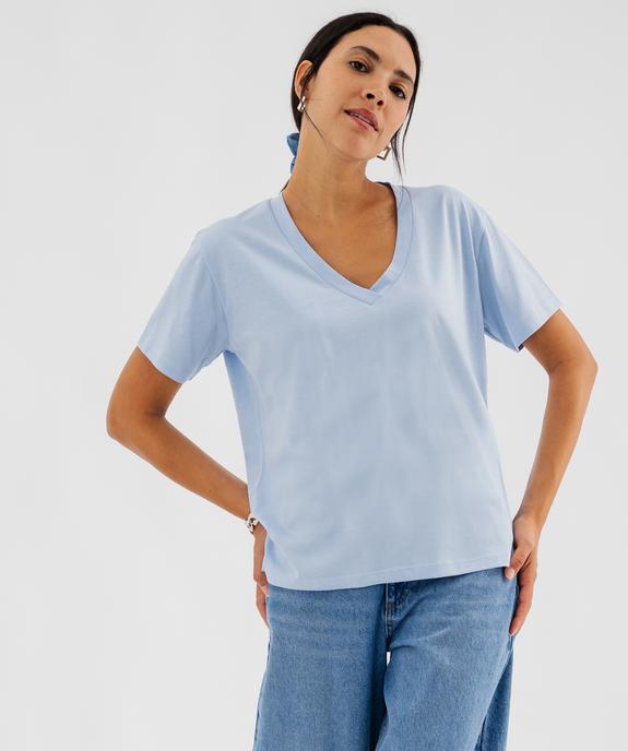 Tee-shirt manches courtes à col V en jersey de coton femme vue1 - GEMO 4G FEMME - GEMO