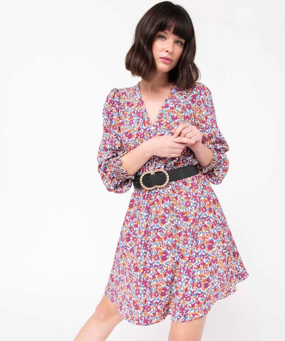 Robe femme à motifs fleuris avec détails smockés vue1 - GEMO(FEMME PAP) - GEMO