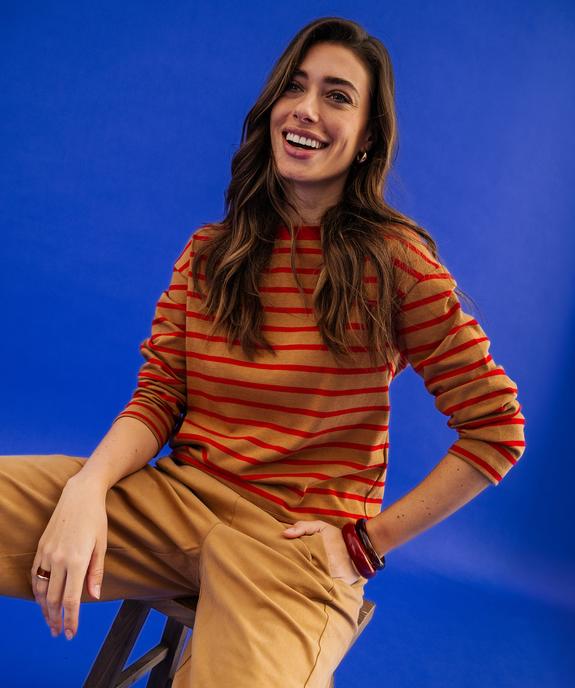 Tee-shirt manches longues rayé en maille femme vue2 - GEMO(FEMME PAP) - GEMO