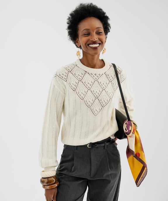 Pull court avec broderies sur le buste femme vue1 - GEMO 4G FEMME - GEMO