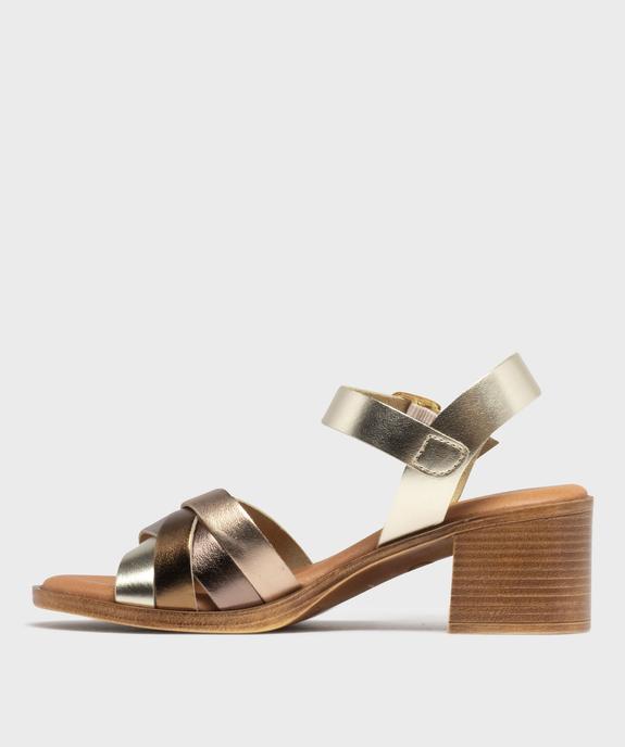 Sandales à talon moyen et larges brides brillantes femme - Tanéo vue3 - TANEO - GEMO