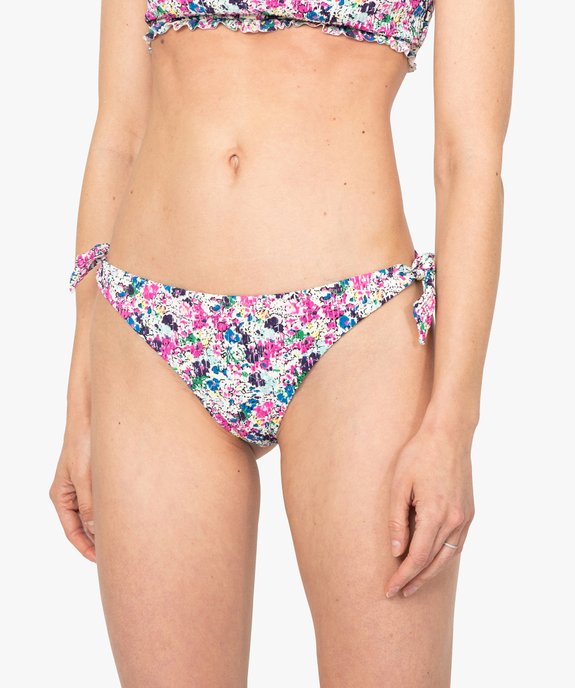 Bas de maillot de bain femme forme tanga en maille gaufrée vue1 - GEMO (PLAGE) - GEMO