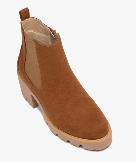 Boots femme à talon large en suédine unie avec semelle crantée  vue6 - GEMO 4G FEMME - GEMO