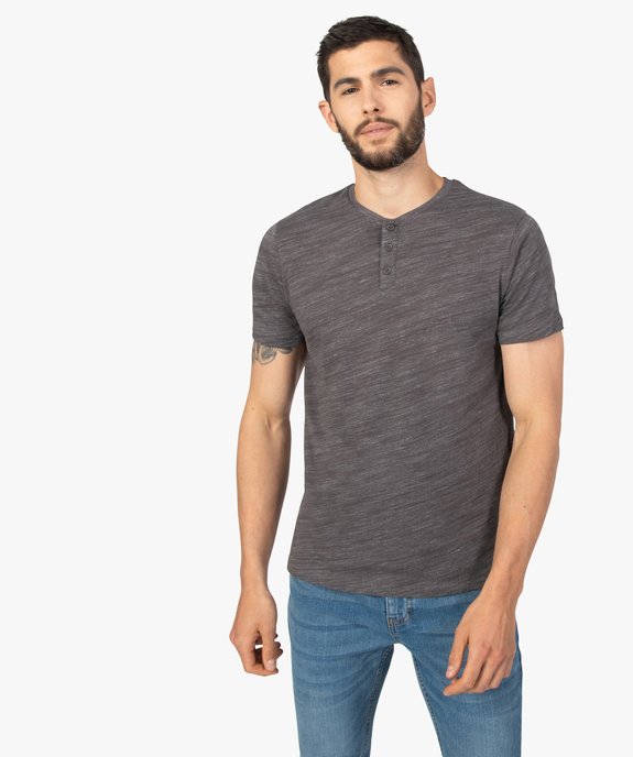 Tee-shirt homme chiné à manches courtes et col tunisien  Matière chinée vue1 - GEMO 4G HOMME - GEMO