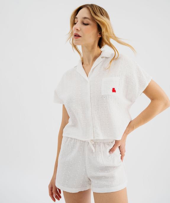 Pyjashort en gaze de coton ajourée femme - LuluCastagnette vue2 - LULUCASTAGNETTE - GEMO