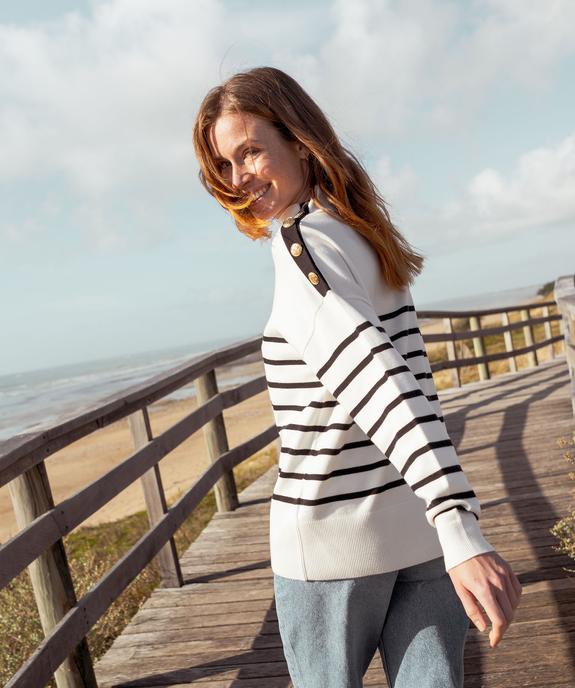 Pull rayé loose à col cheminée et boutons femme vue7 - GEMO 4G FEMME - GEMO