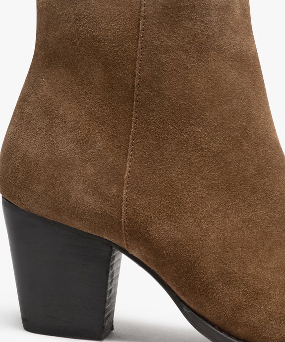 Boots femme unies en cuir suédé à talon carré vue6 - GEMO(URBAIN) - GEMO