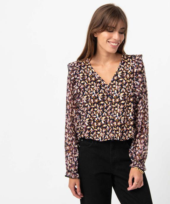 Tee-shirt femme avec manches en voile et volants vue1 - GEMO(FEMME PAP) - GEMO