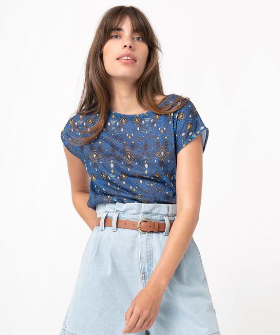 Tee-shirt femme à manches courtes imprimé en maille fine vue1 - GEMO(FEMME PAP) - GEMO