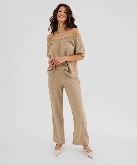 Tee-shirt manches courtes bouffantes à grand décolleté volanté femme vue4 - GEMO(FEMME PAP) - GEMO
