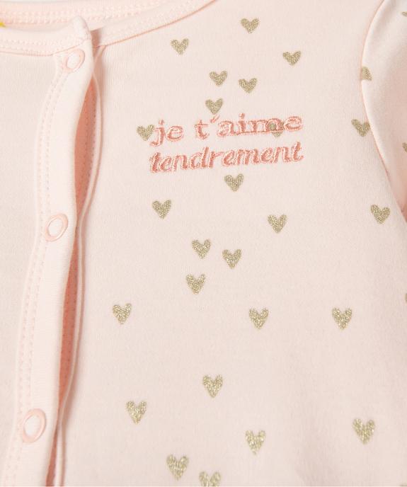 Pyjama bébé en jersey à cœurs pailletés et ouverture ventrale vue2 - GEMO(BB COUCHE) - GEMO