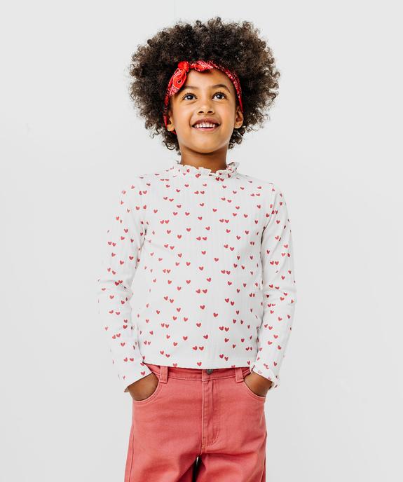 Tee-shirt manches longues à motifs coeurs fille vue2 - GEMO 4G FILLE - GEMO