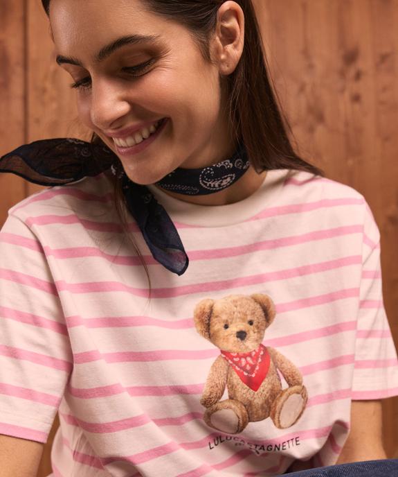 Tee-shirt manches courtes en jersey rayé motif ourson femme - LuluCastagnette vue6 - LULU CASTAGNETTE GEMO FOR GOOD - GEMO