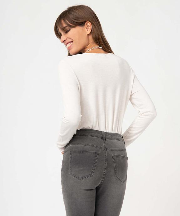 Tee-shirt femme à manches longues et col V en dentelle vue3 - GEMO 4G FEMME - GEMO