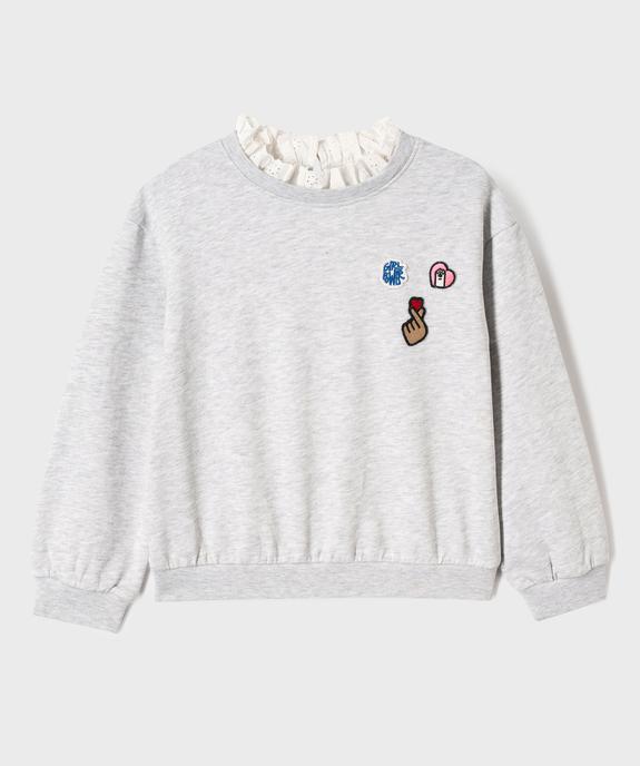 Sweat avec col en dentelle et motifs brodés fille vue1 - GEMO 4G FILLE - GEMO