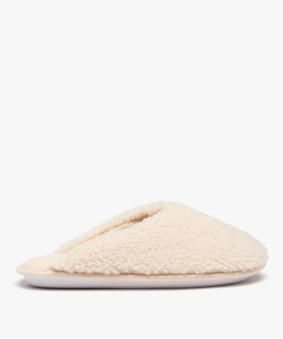Chaussons femme mules plates unies en textile sherpa vue1 - GEMO 4G FEMME - GEMO