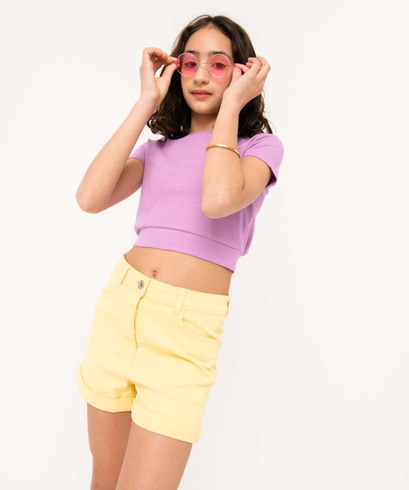 Short fille en toile denim avec revers vue1 - GEMO 4G FILLE - GEMO