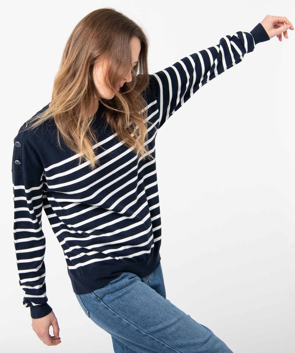 Pull femme rayé avec boutons sur les épaules vue1 - GEMO(FEMME PAP) - GEMO