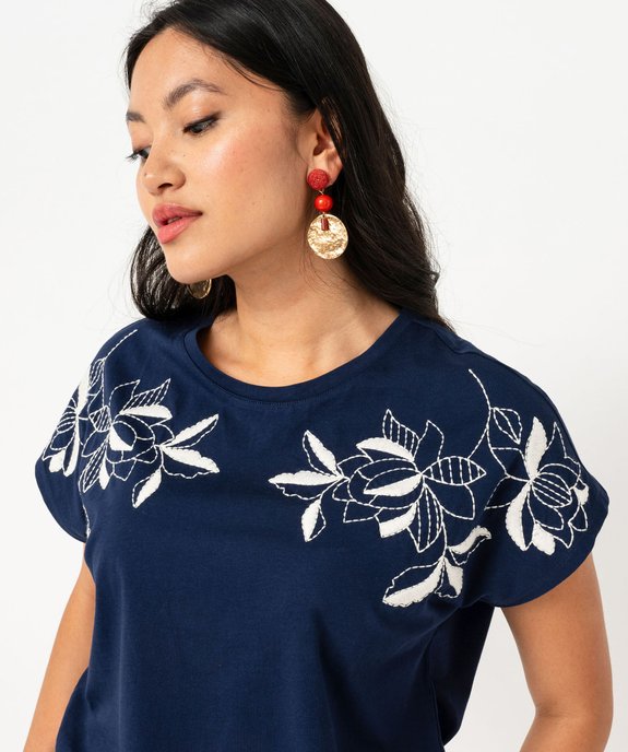Tee-shirt manches courtes à broderies fleuries femme vue2 - GEMO(FEMME PAP) - GEMO