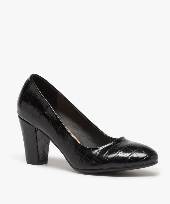 Escarpins femme à talon moyen et bout rond aspect verni vue2 - GEMO(URBAIN) - GEMO