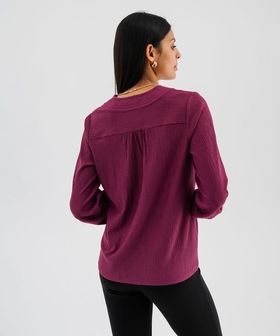 Tee-shirt à manches longues et col V en maille texturée femme vue3 - GEMO 4G FEMME - GEMO