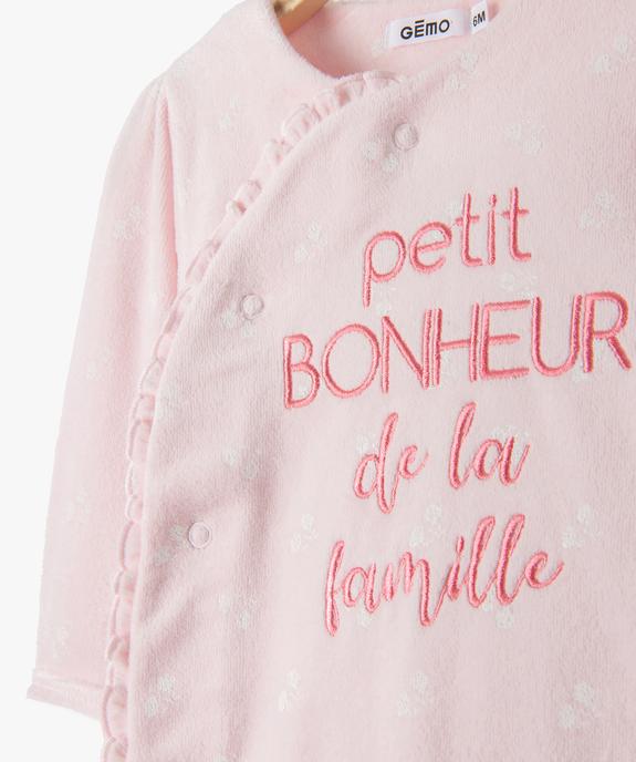 Pyjama bébé fille en velours avec fermeture devant vue2 - GEMO(BB COUCHE) - GEMO