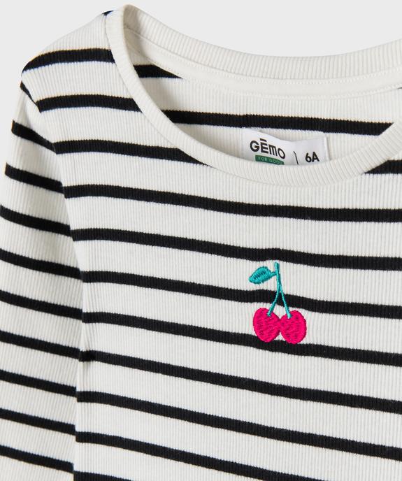 Tee-shirt manches longues à rayures et finition roulottée fille vue5 - GEMO 4G FILLE - GEMO
