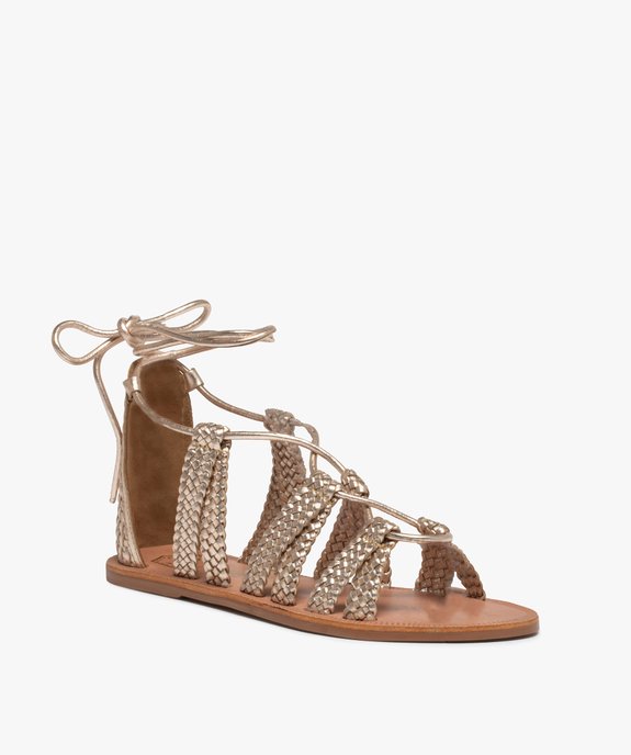 Sandales femme à talon plat laçage cheville en cuir - Tanéo vue2 - TANEO - GEMO