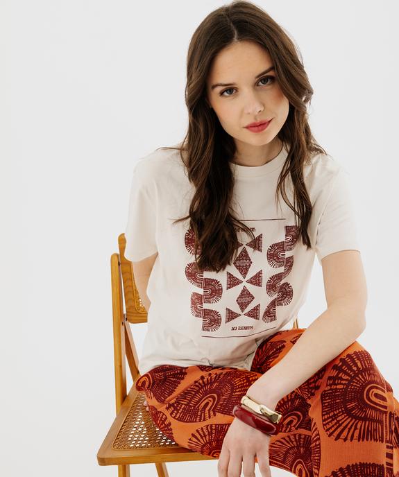 Tee-shirt manches courtes en coton imprimé femme vue1 - GEMO 4G FEMME - GEMO
