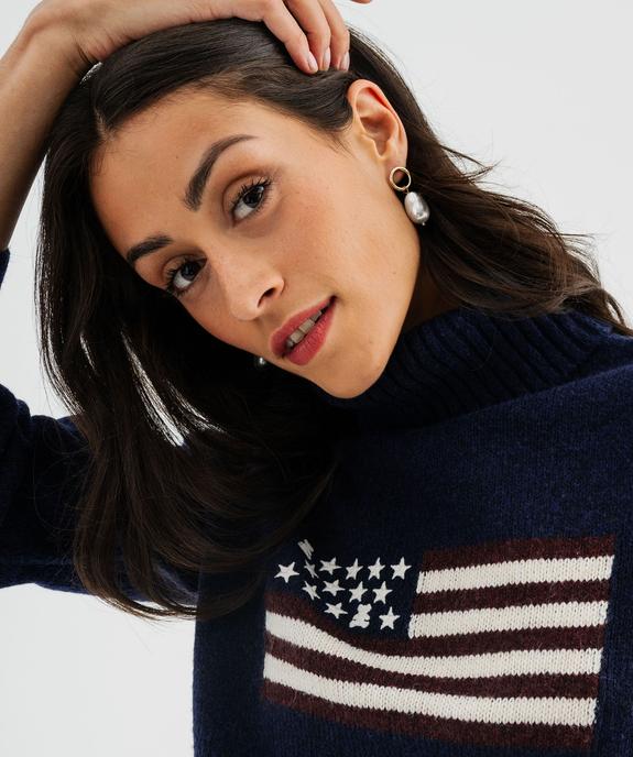 Pull à col roulé et motif drapeau US avec de la laine femme - LuluCastagnette vue2 - LULUCASTAGNETTE - GEMO