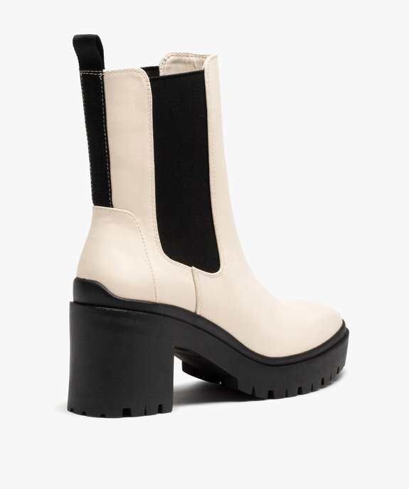 Boots femme à talon large style Chelsea bicolores vue5 - GEMO(URBAIN) - GEMO