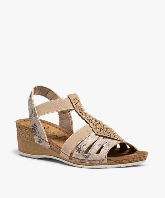 Sandales femme confort compensées à brides élastiques vue2 - GEMO (CONFORT) - GEMO