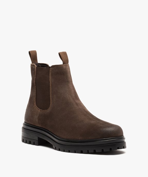 Boots homme crantées style Chelsea dessus cuir – Taneo vue2 - TANEO - GEMO