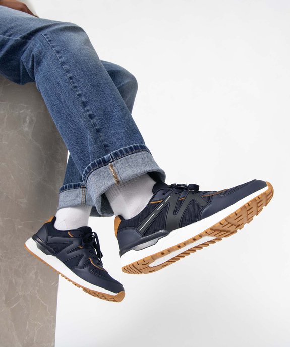Baskets homme multicolores et multi-matières à lacets vue1 - GEMO (CASUAL) - GEMO