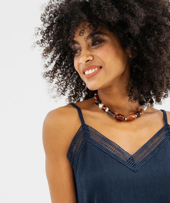 Débardeur à fines bretelles en maille texturée et dentelle femme vue2 - GEMO(FEMME PAP) - GEMO