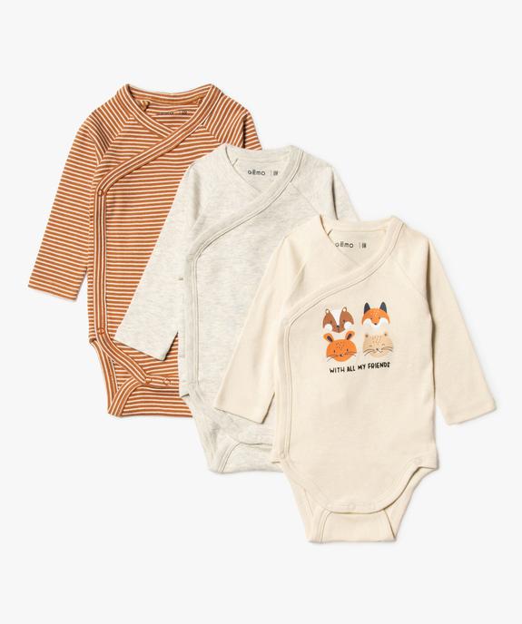 Body bébé à manches longues et fermeture croisée (lot de 3) vue1 - GEMO 4G BEBE - GEMO