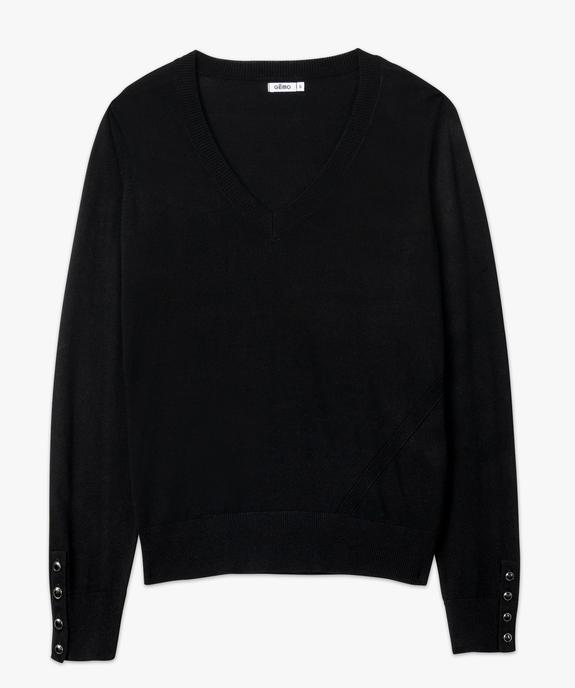 Pull fin à col V avec boutons aux poignets femme vue4 - GEMO 4G FEMME - GEMO