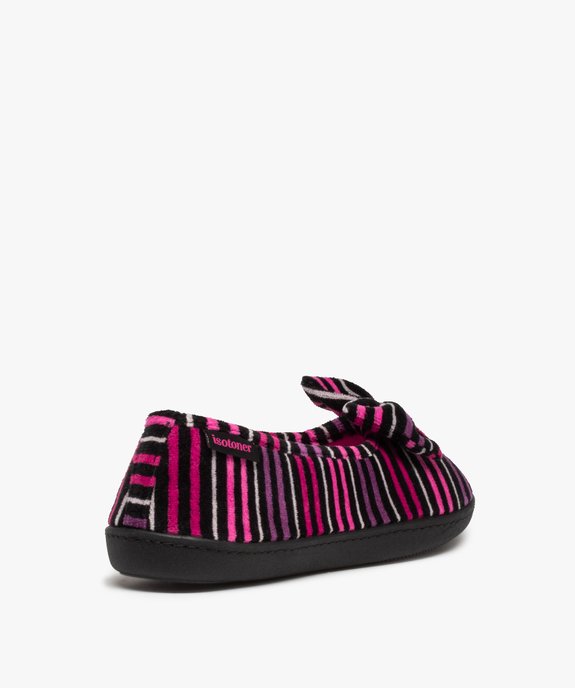 Chaussons femme ballerines rayées en velours - Isotoner vue4 - ISOTONER - GEMO