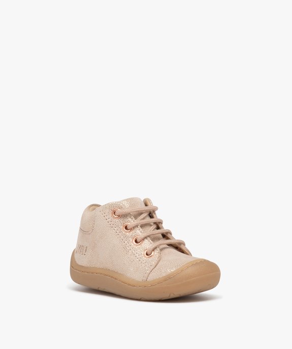 Chaussures premiers pas bébé fille en cuir à paillettes avec lacets et zip - NA! vue2 - NA! - GEMO