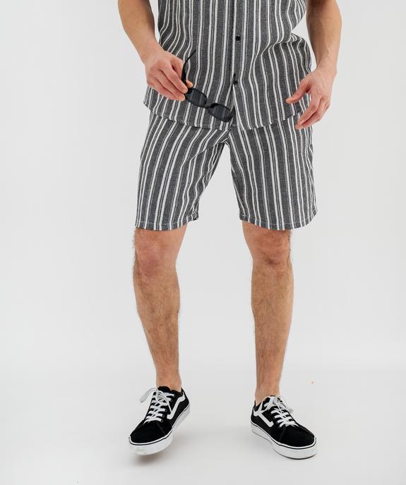 Bermuda rayé en textile de coton tissé homme vue2 - GEMO 4G HOMME - GEMO