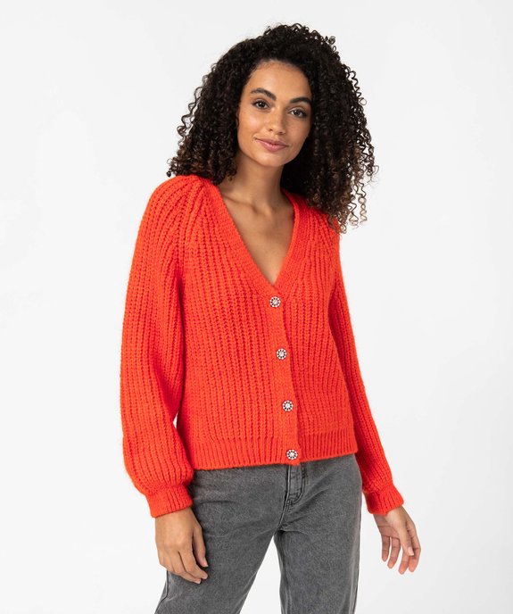 Gilet femme en grosse maille avec boutons strass vue1 - GEMO(FEMME PAP) - GEMO