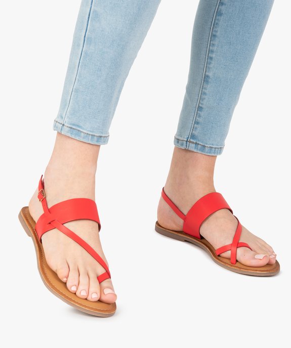 Sandales femme à talon plat et brides en cuir vue1 - GEMO (CASUAL) - GEMO