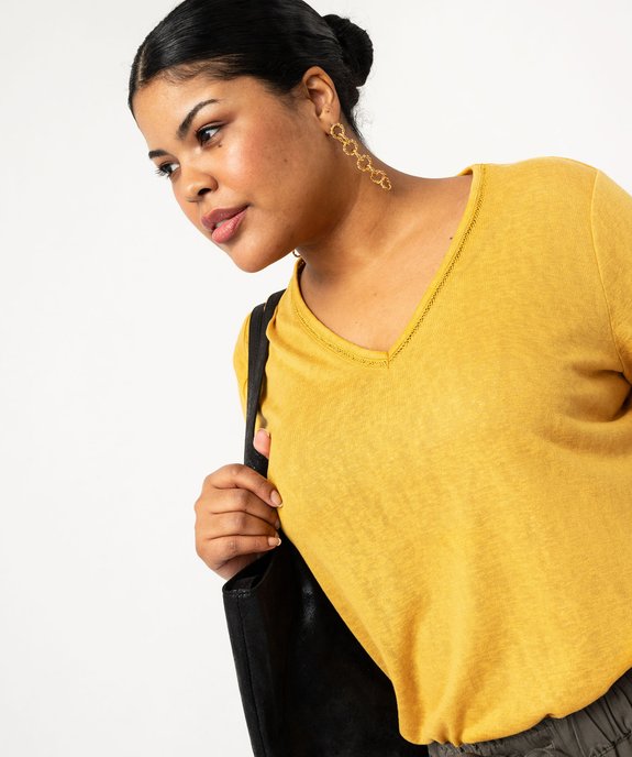 Tee-shirt manches courtes pailleté à col V femme grande taille vue1 - GEMO (G TAILLE) - GEMO