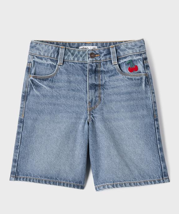 Short en jean avec motif brodé et taille ajustable fille vue1 - GEMO 4G FILLE - GEMO