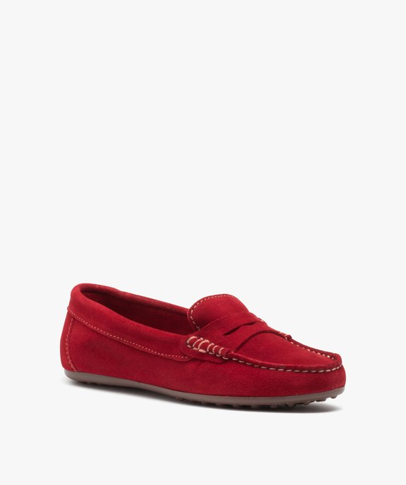 Mocassins femme confort unis en cuir velours  vue3 - GEMO (CASUAL) - GEMO