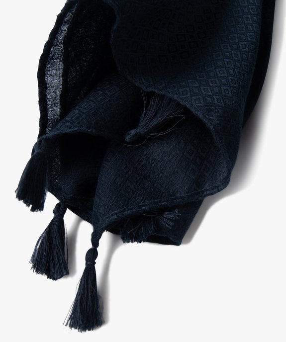 Foulard femme uni en maille texturée et finitions pompons vue2 - GEMO 4G FEMME - GEMO